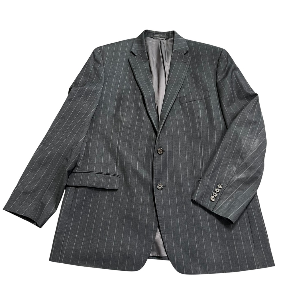 Lauren Ralph Lauren Mens 44L Gray Pinstripe 100% Wool 2 Button Blazer Sport Coat